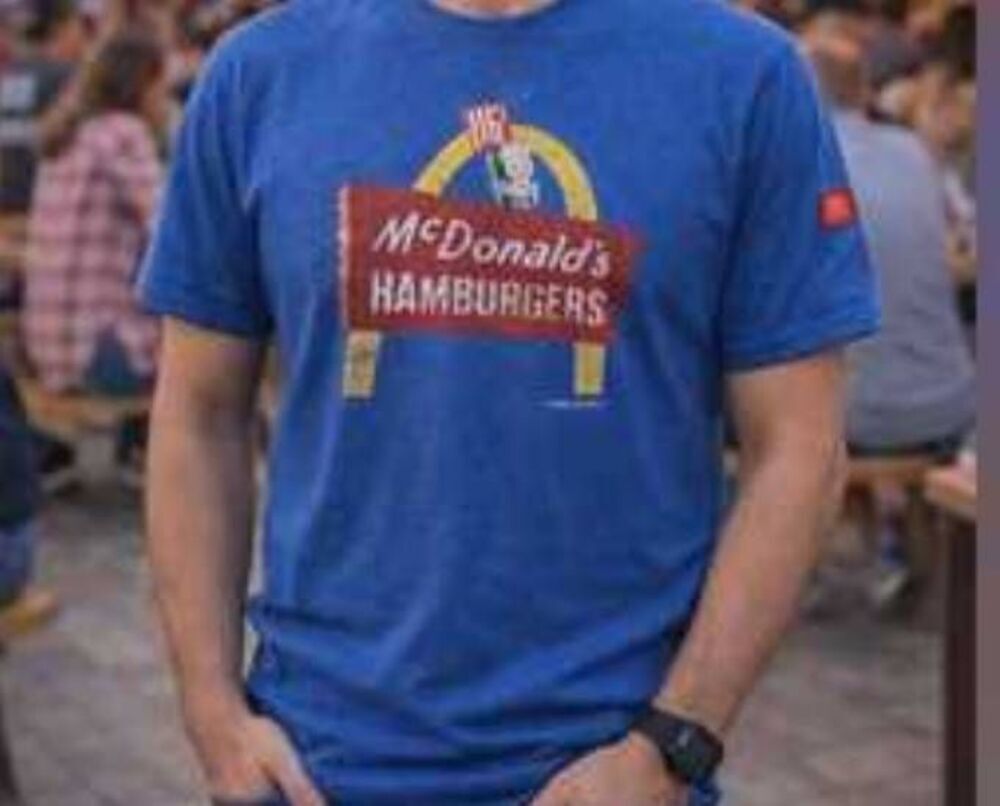 McDonald’s Hamburgers 15 Cents  Blue Shirt Cuffed Sleeves Men’s M-R